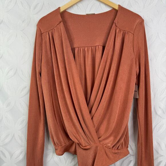 Free People Turnt Surplice Long Sleeve Thong Bodysuit Size M NWT Ginger Spice - Picture 6 of 10